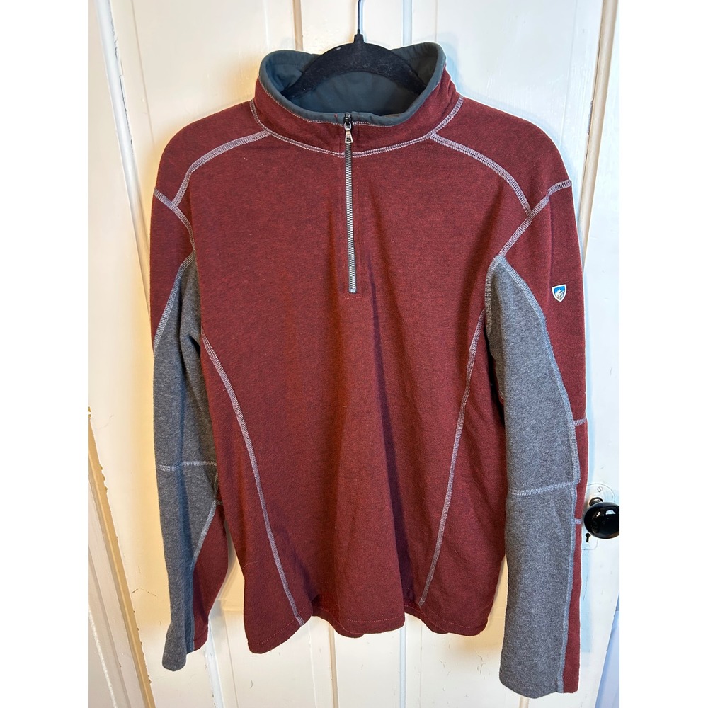 Kuhl Kashmira Mens Large Red Grey Quarter Zip Pullover Fleece Sweater 798